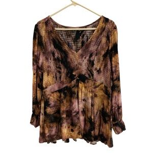Torrid Womens Blouse Babydoll Crinkle Gauze Smocked Tie Dye Size 1 Cottagecore